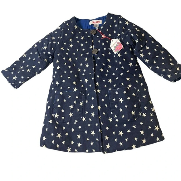 Siaomimi Girls Coat A Line Blue Stars Long Sleeve 2 Button Front Size 6Y NWT - Picture 2 of 10